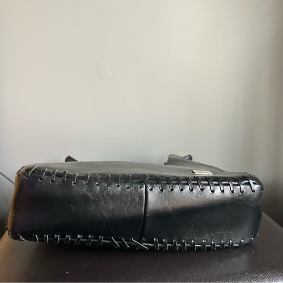 Heys Vintage ‘G Bag’ Hobo Style Black Leather Shoulder Bag Woven Seam Detail - Picture 6 of 17